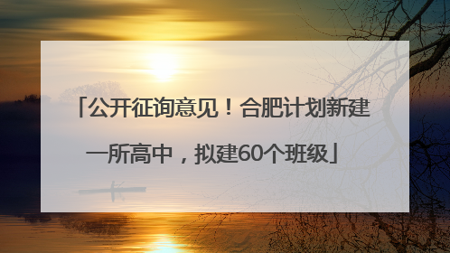 公开征询意见！合肥计划新建一所高中，拟建60个班级