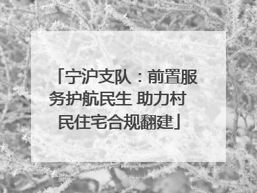宁沪支队：前置服务护航民生 助力村民住宅合规翻建